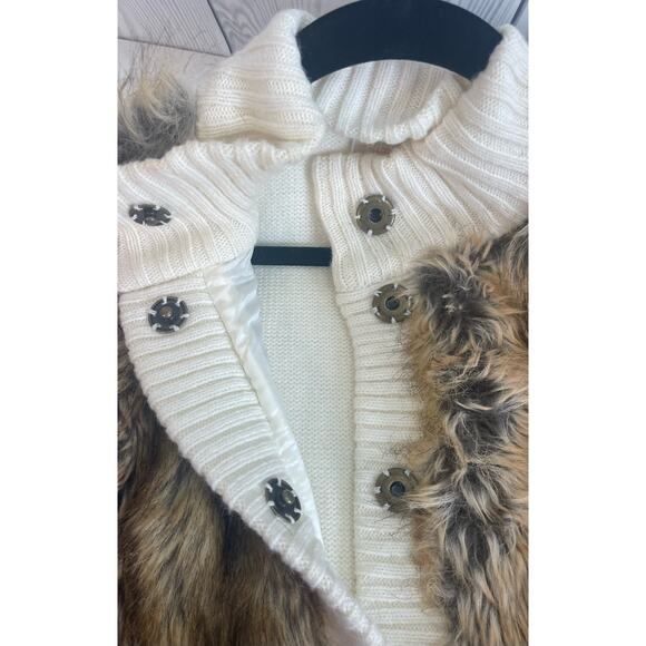 MICHAEL KORS Ivory Sweater Vest Ribbed Knit Faux Fur Size: P/L - Picture 4 of 8